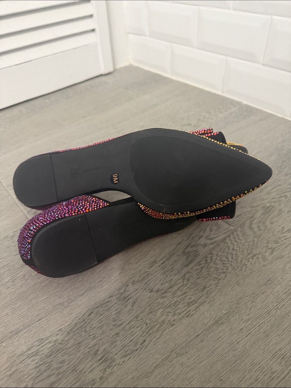Crystal-Embellished Pointed Flats in Pink Ombré  - INC - Picture 5 of 6